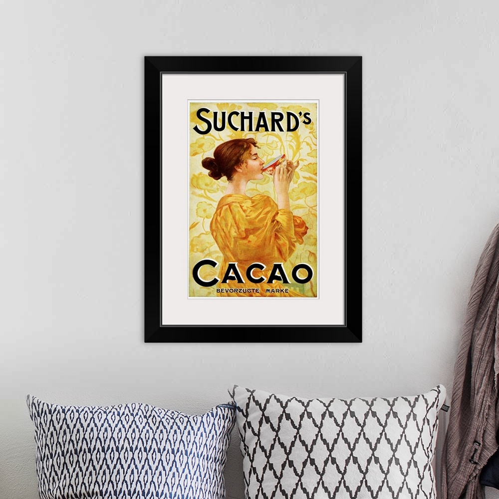 A bohemian room featuring Circa 1905 Belgian Poster For Suchard's Cacao