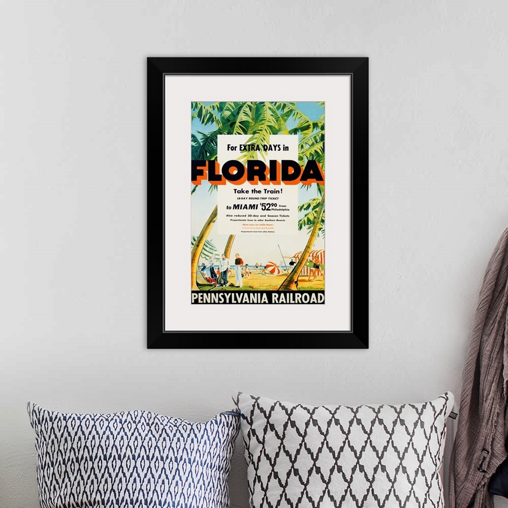 A bohemian room featuring Florida, Pennsylvania Railroad Poster