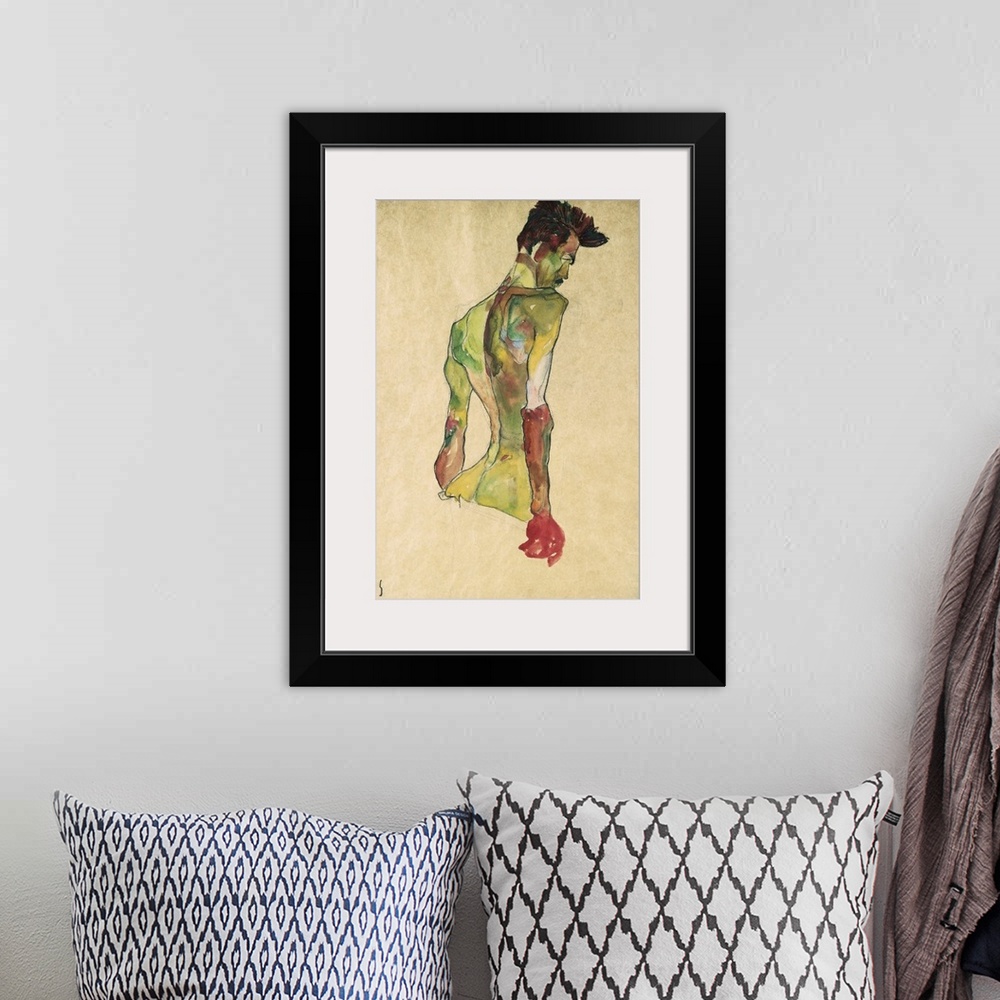 A bohemian room featuring Male Nude In Profile Facing Right By Egon Schiele