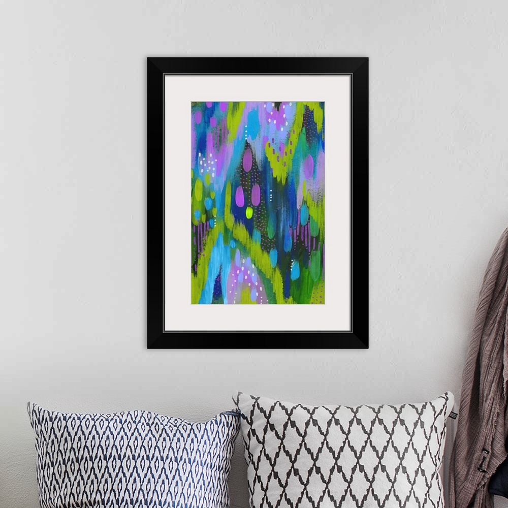 A bohemian room featuring Bright Brush Strokes Purple And Green