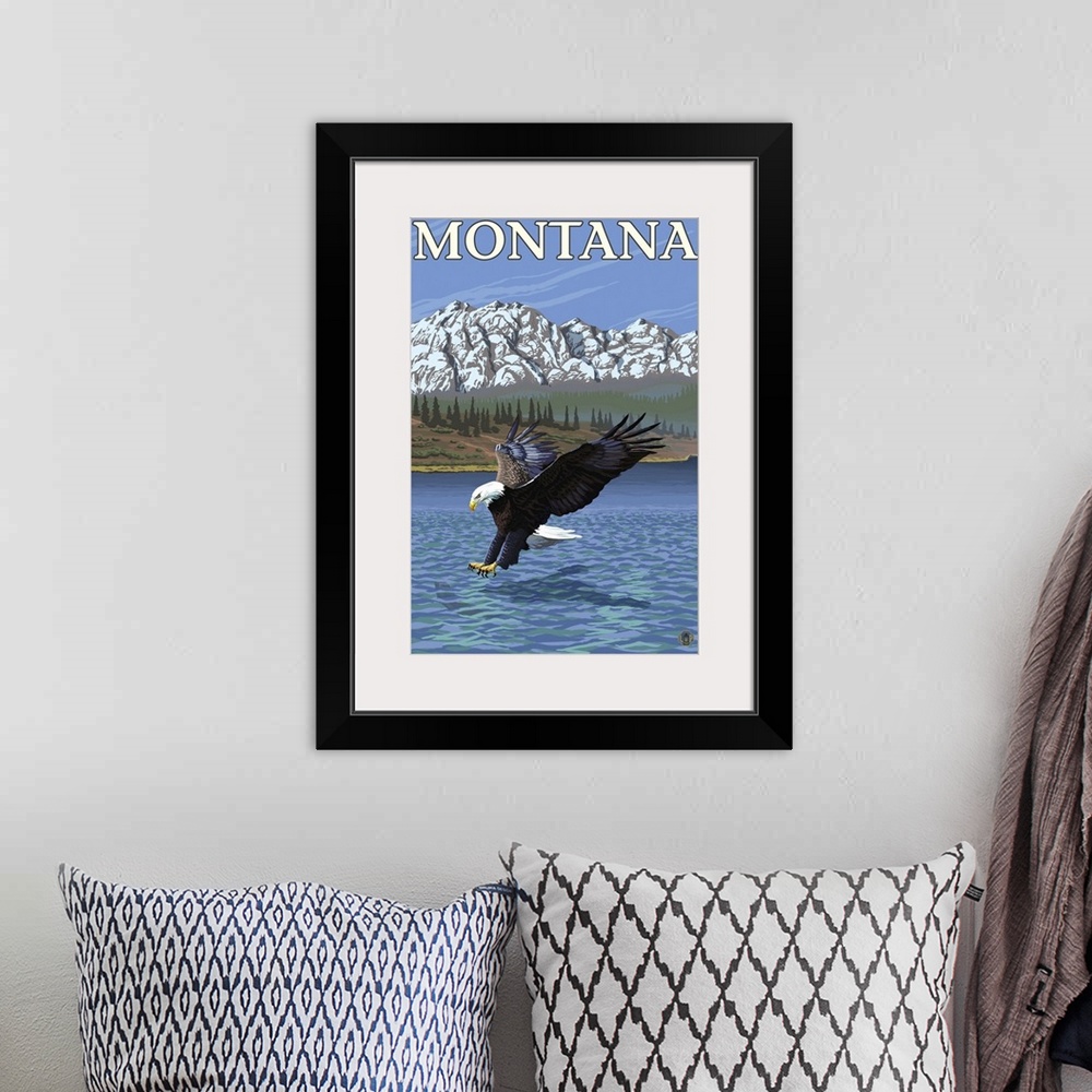A bohemian room featuring Bald Eagle Diving - Montana: Retro Travel Poster