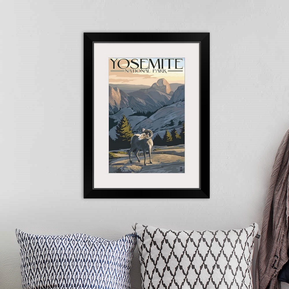 A bohemian room featuring Big Horn Sheep - Yosemite National Park, California: Retro Travel Poster