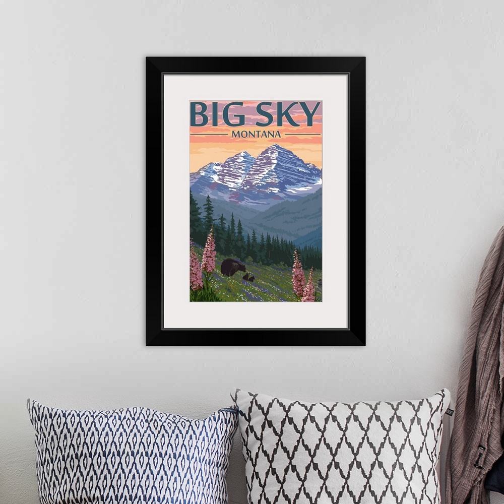 A bohemian room featuring Big Sky, Montana - Bear & Spring Flowers