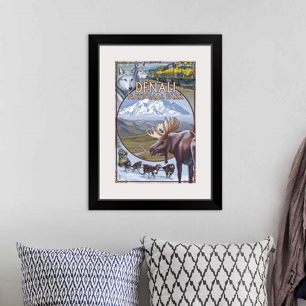 A bohemian room featuring Denali National Park, AK - Train Version: Retro Travel Poster