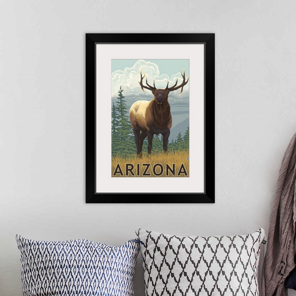 A bohemian room featuring Elk Scene - Arizona: Retro Travel Poster