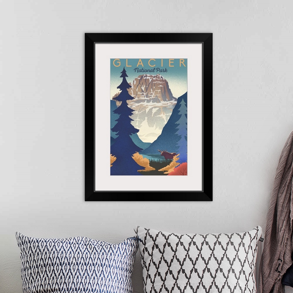 A bohemian room featuring Glacier National Park, Natural Landscape: Retro Travel Poster