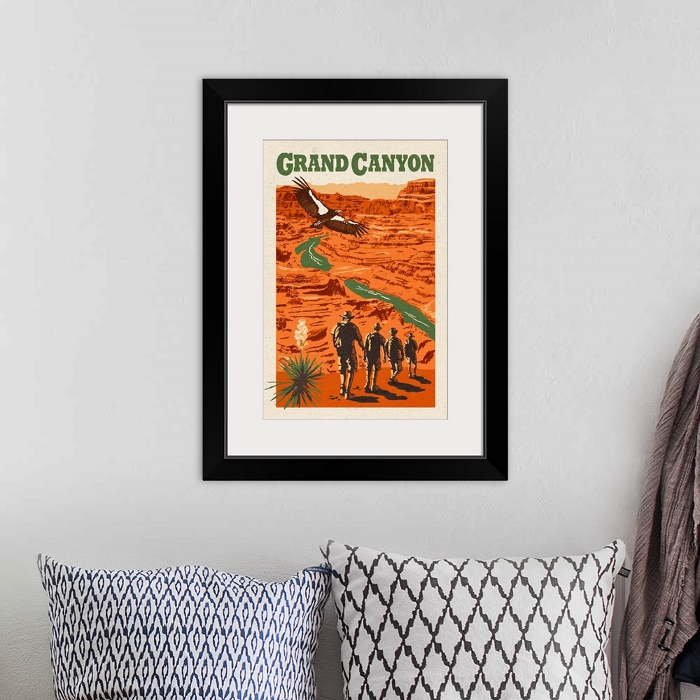 A bohemian room featuring Grand Canyon National Park, Hiking In The Desert: Retro Travel Poster