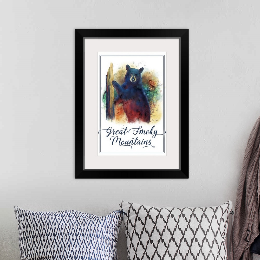 A bohemian room featuring Great Smoky Mountains - Black Bear - Watercolor