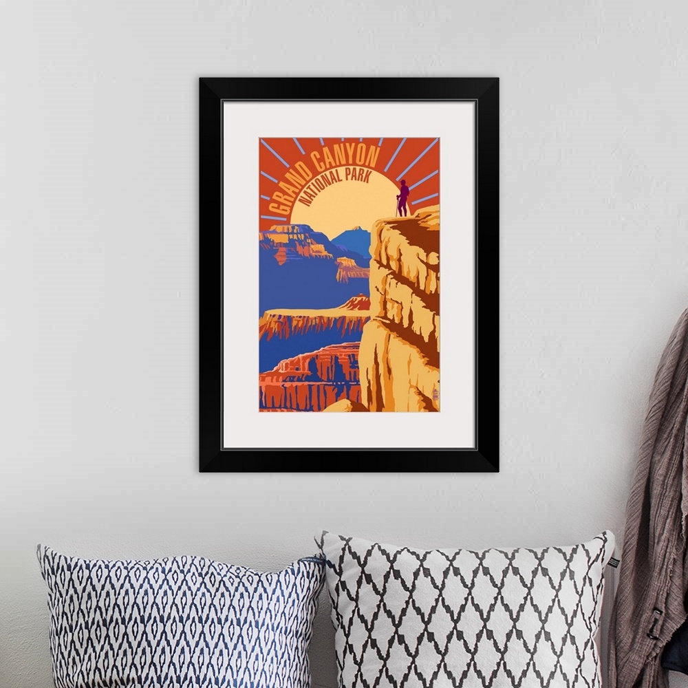 A bohemian room featuring Hiking At Sunrise In Grand Canyon National Park: Graphic Travel Poster
