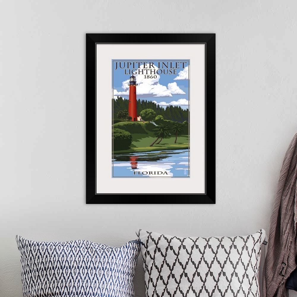 A bohemian room featuring Jupiter Inlet Lighthouse - Jupiter, Florida: Retro Travel Poster
