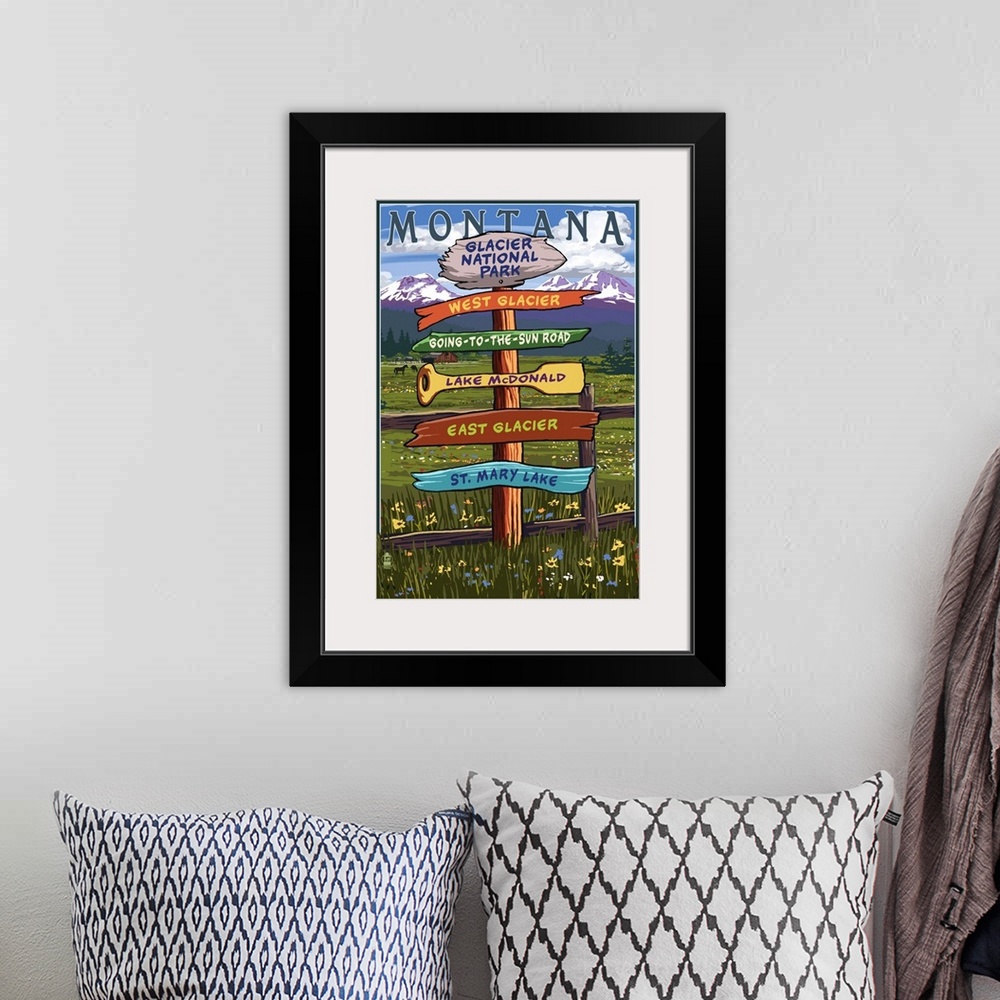 A bohemian room featuring Montana, Destination Sign: Retro Travel Poster