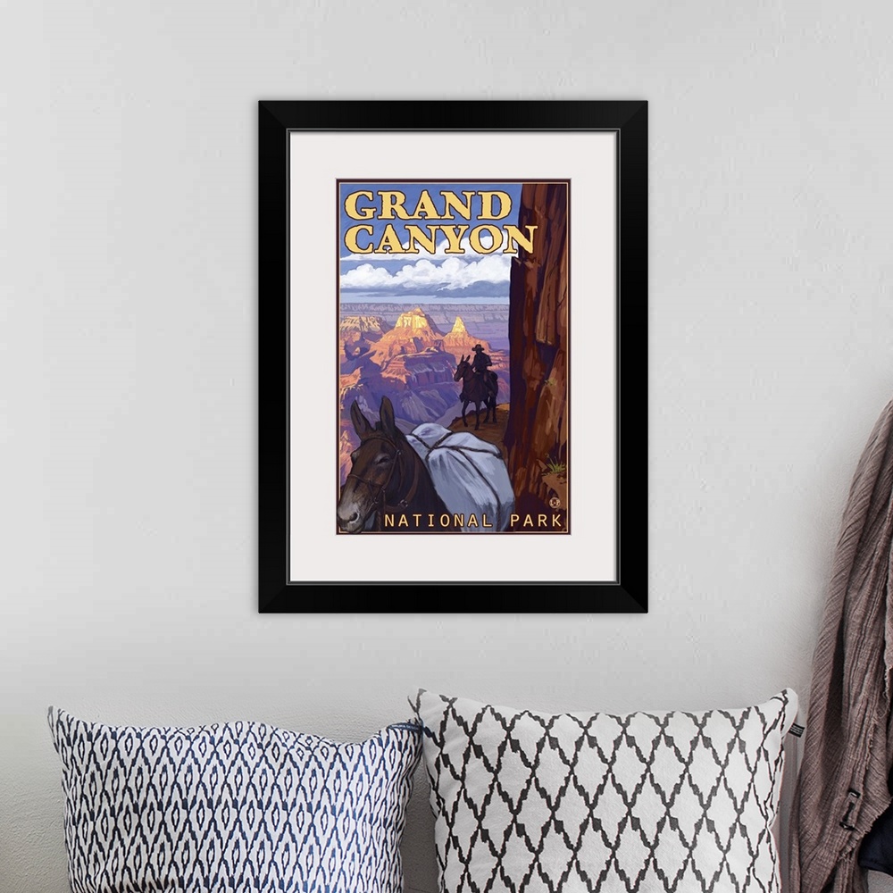 A bohemian room featuring Mule Train - Grand Canyon National Park: Retro Travel Poster