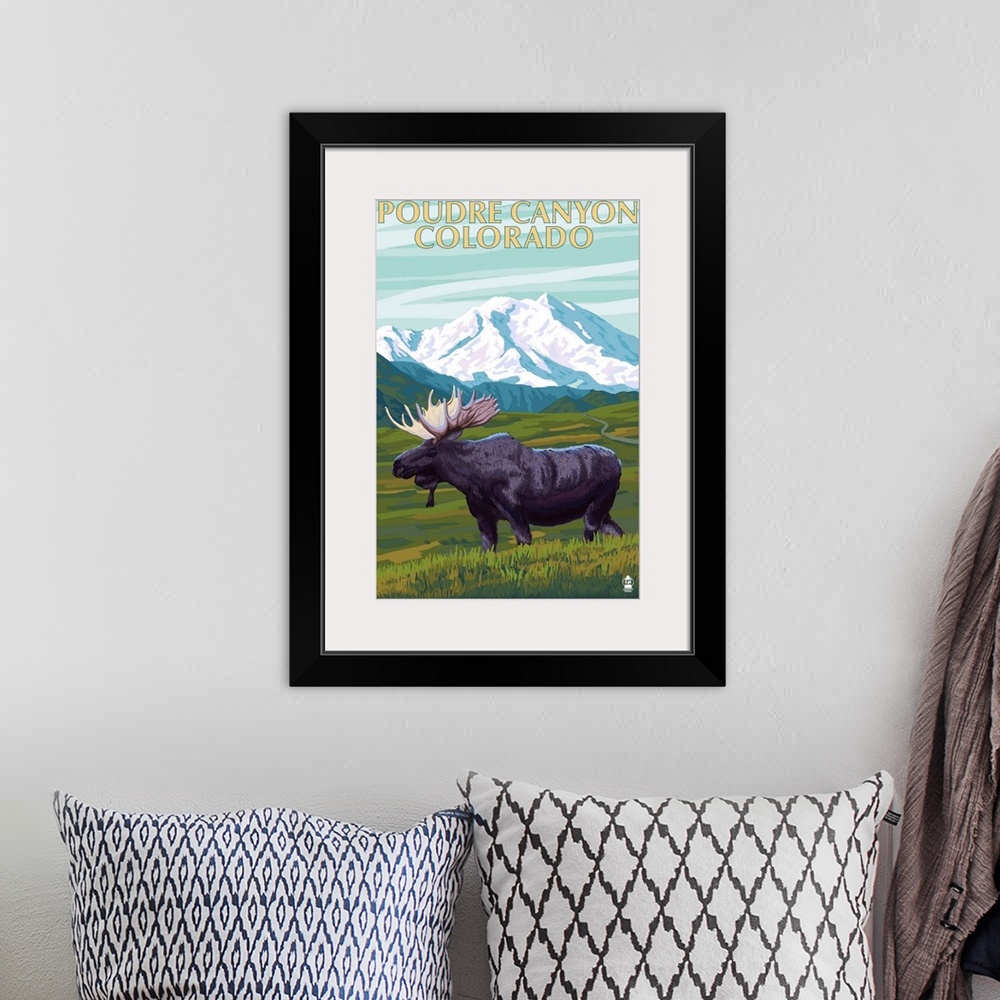 A bohemian room featuring Poudre Canyon, Colorado - Moose: Retro Travel Poster