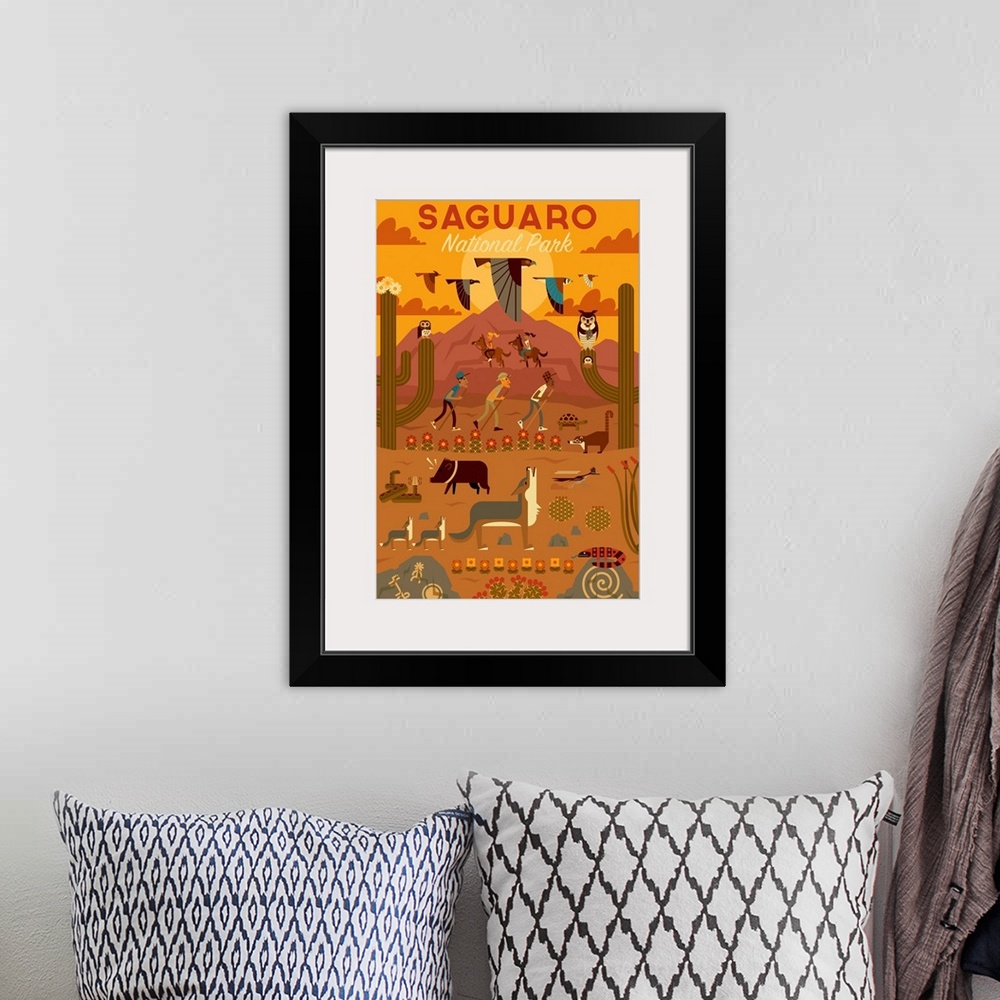 A bohemian room featuring Saguaro National Park, Adventure: Graphic Travel Poster