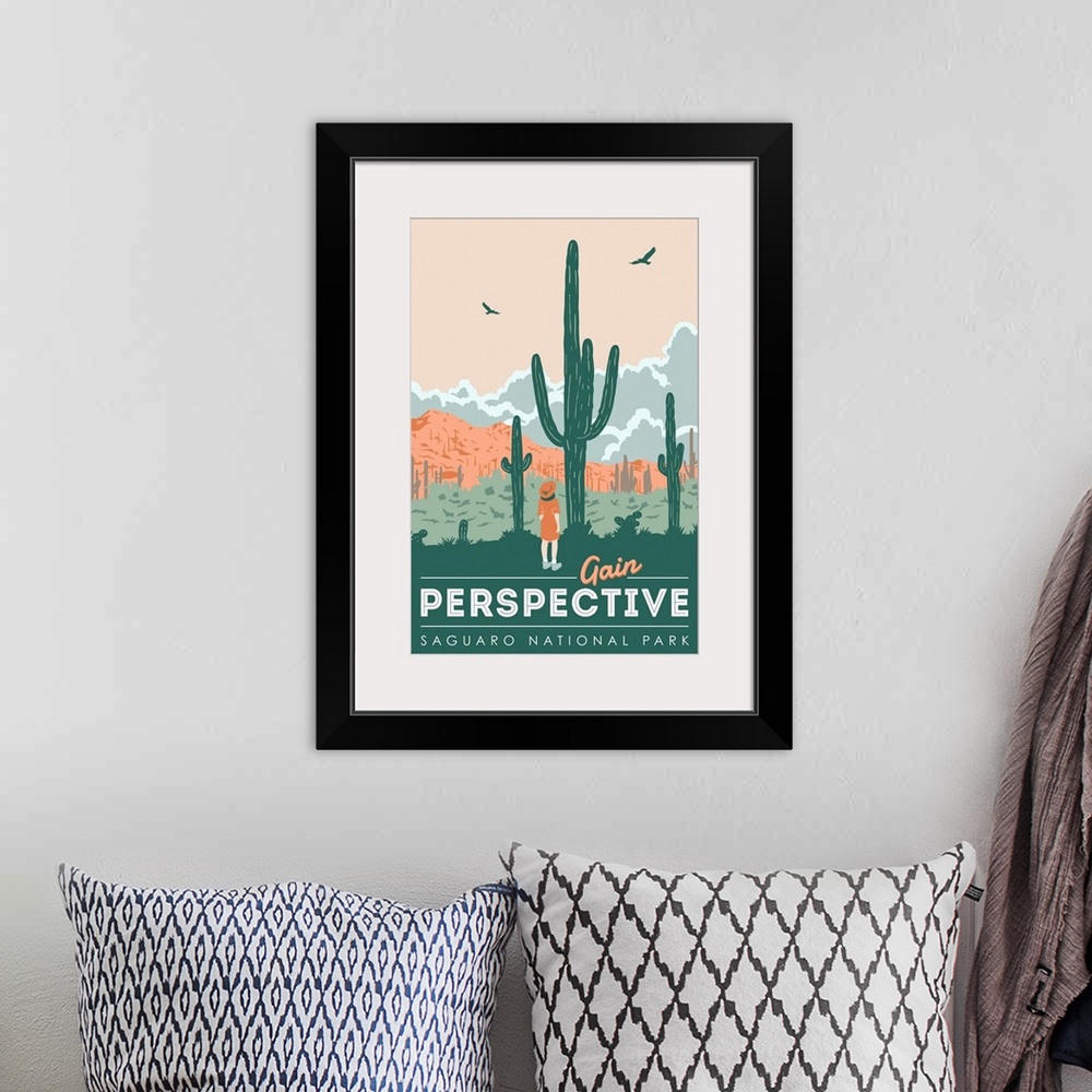 A bohemian room featuring Saguaro National Park, Gain Perspective: Graphic Travel Poster