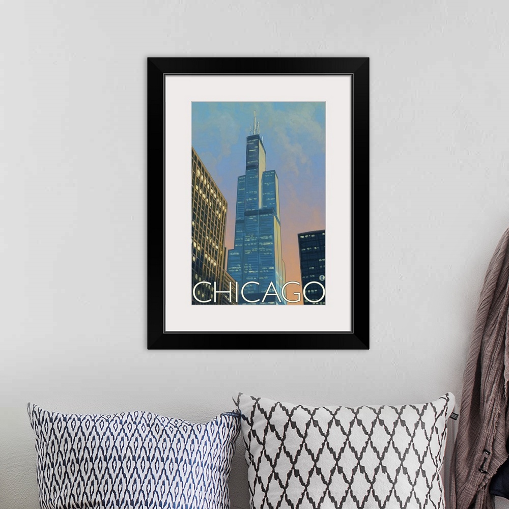 A bohemian room featuring Sears Tower - Chicago, Illinois: Retro Travel Poster