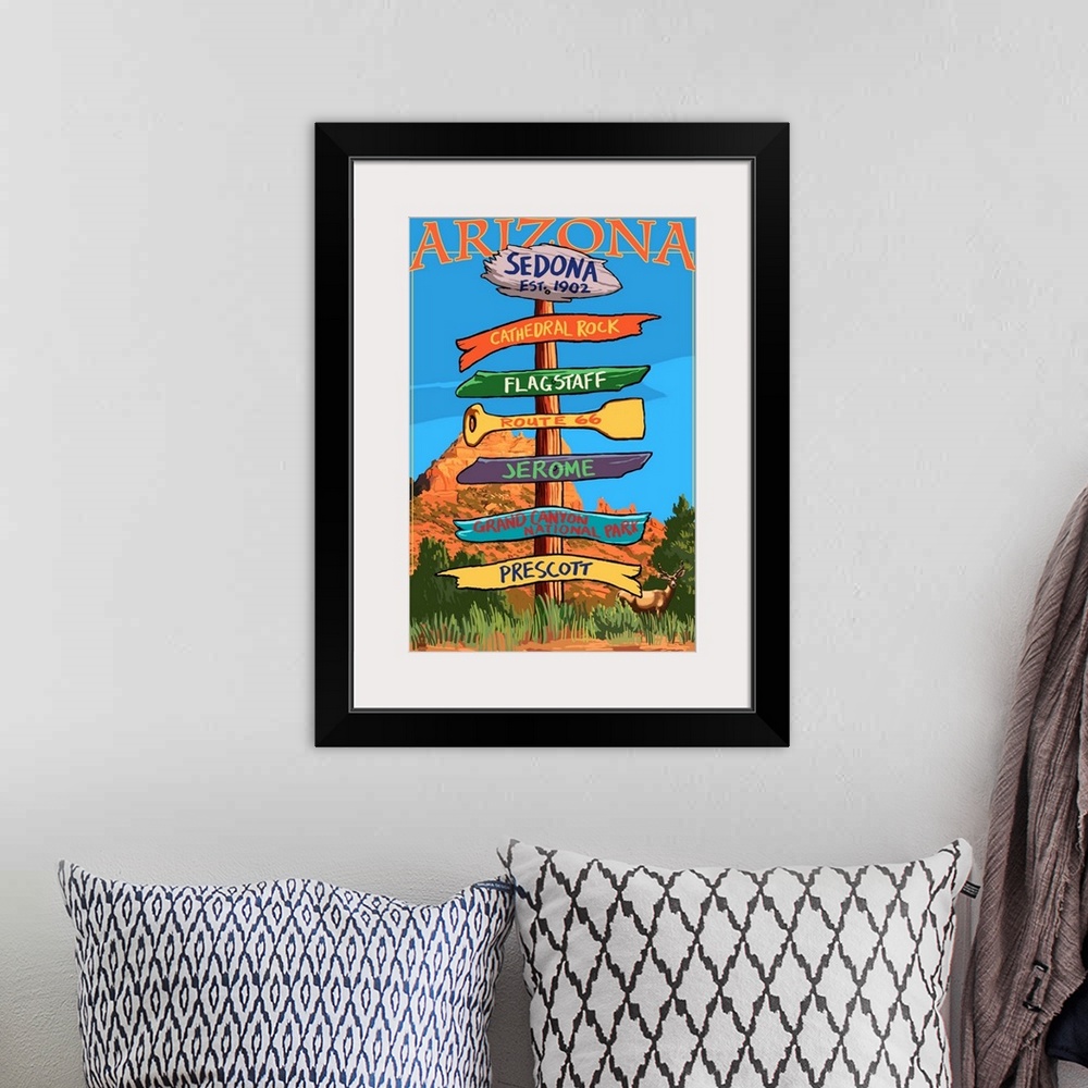 A bohemian room featuring Sedona, Arizona, Destination Signpost