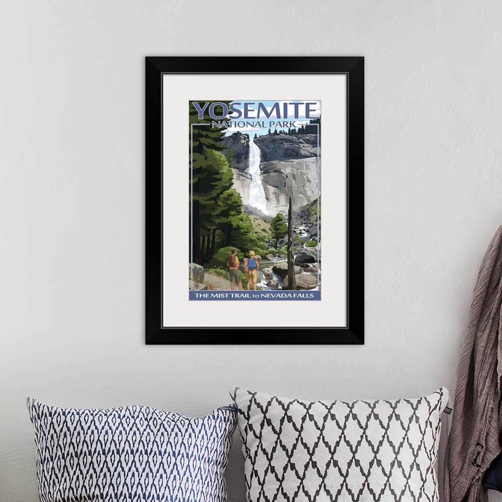 A bohemian room featuring The Mist Trail - Yosemite National Park, California: Retro Travel Poster