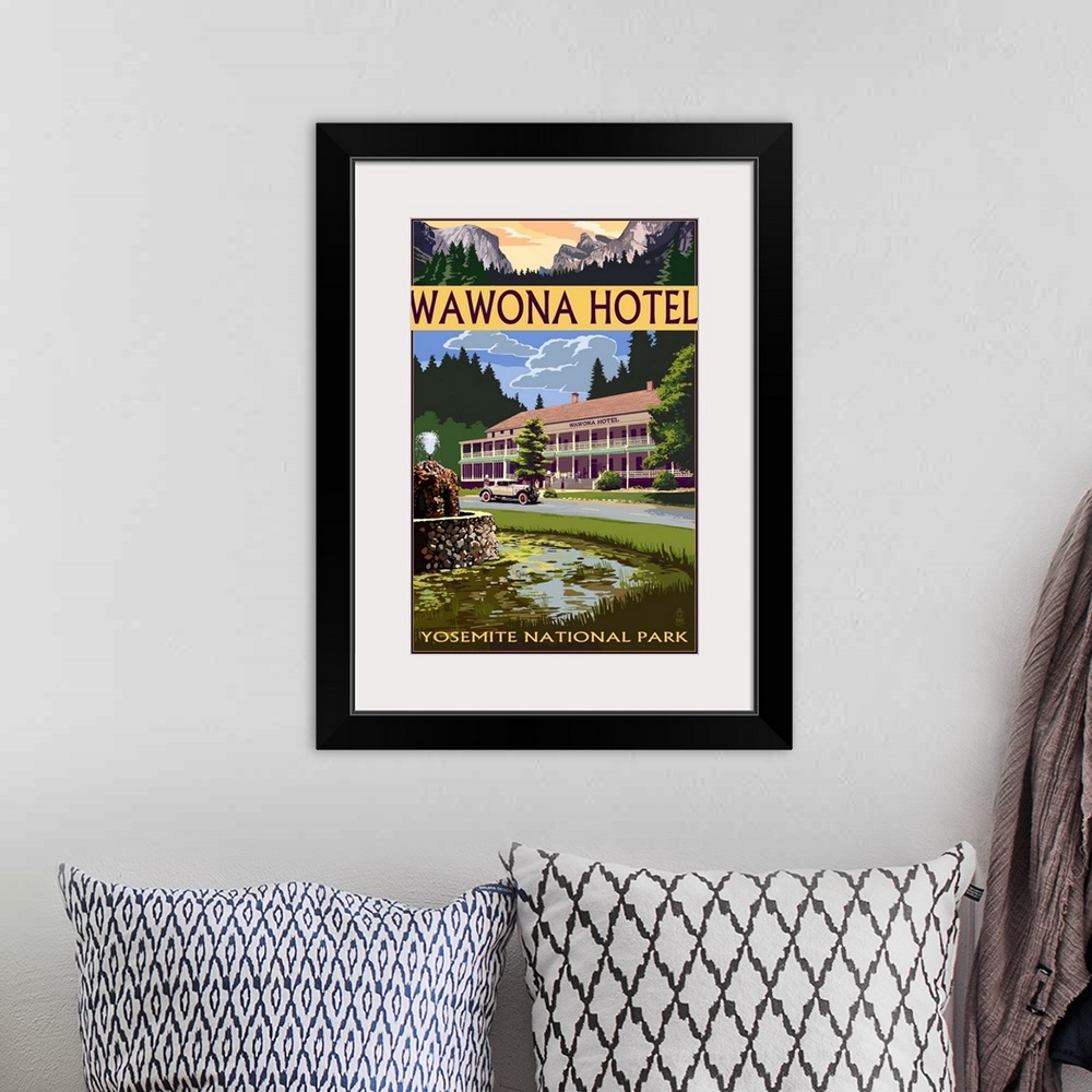 A bohemian room featuring Wawona Hotel - Yosemite National Park - California: Retro Travel Poster