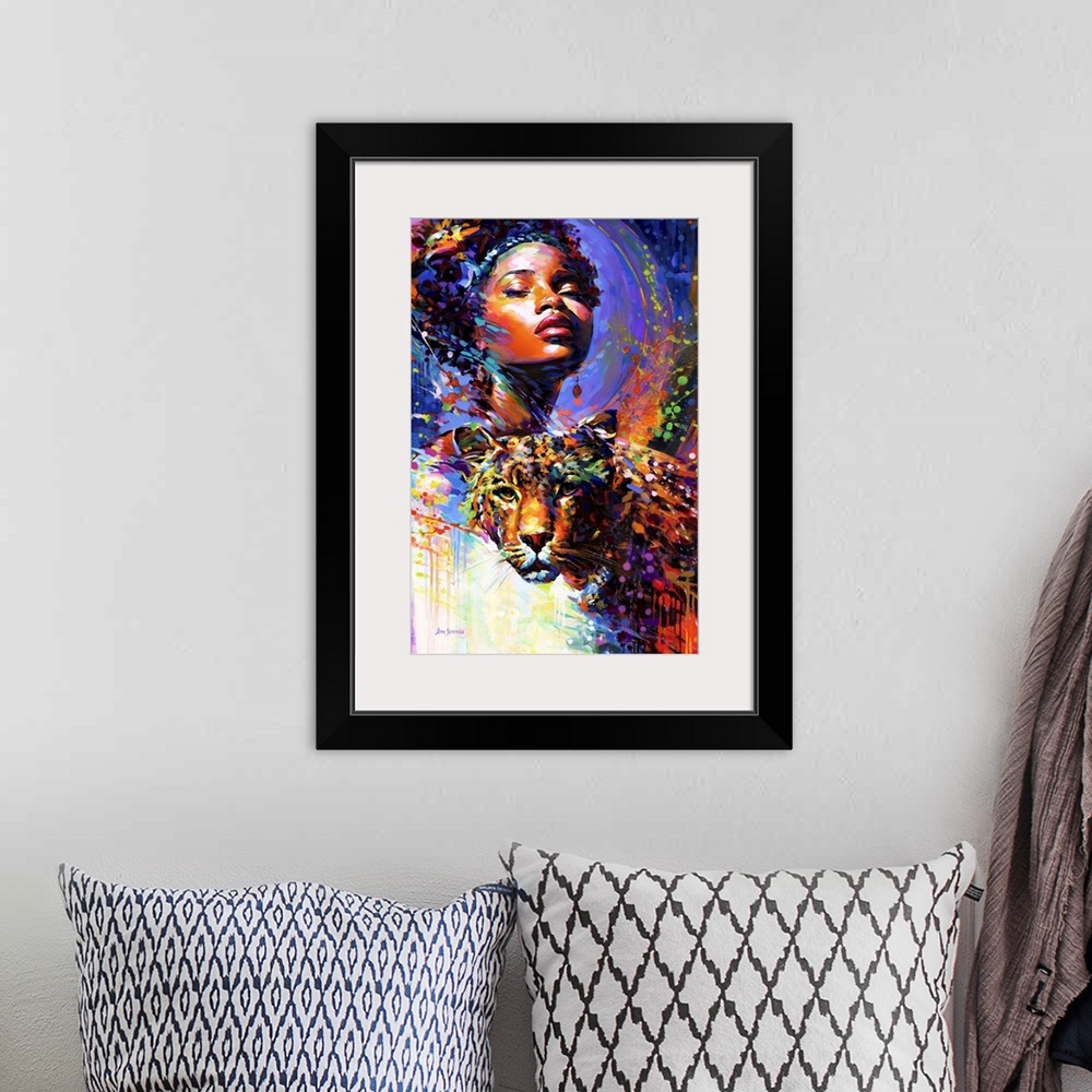 A bohemian room featuring African Beauty and the Leopard's Gaze