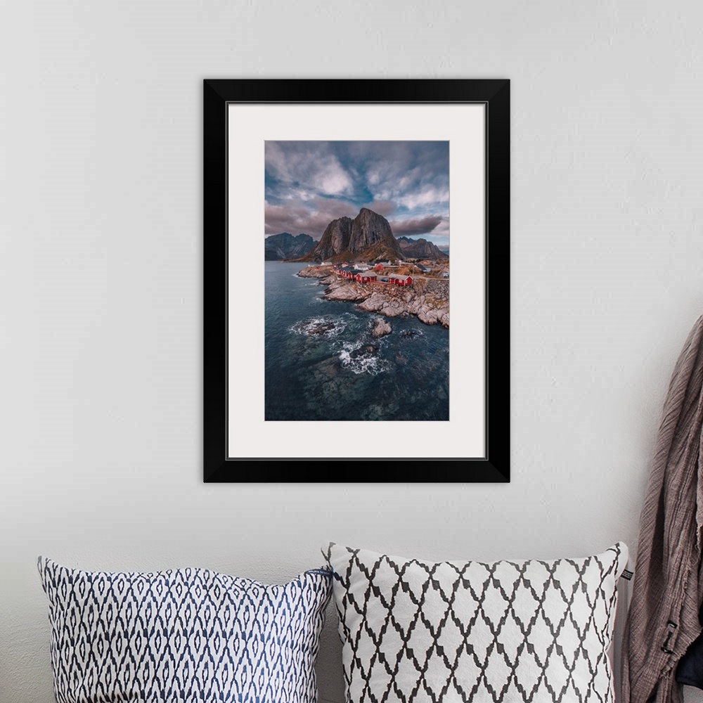 A bohemian room featuring One of the most iconic views of Lofoten Norway, seen from Hamny, a small fishing village in the s...