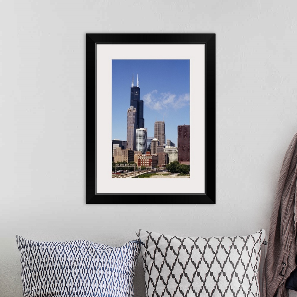 A bohemian room featuring Low angle view of buildings, Sears Tower, Chicago, Illinois
