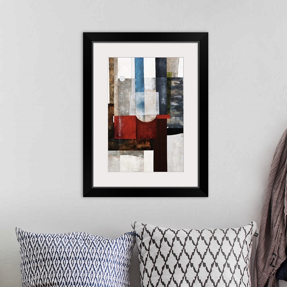A bohemian room featuring Contemporary abstract painting using bold colors and shapes.