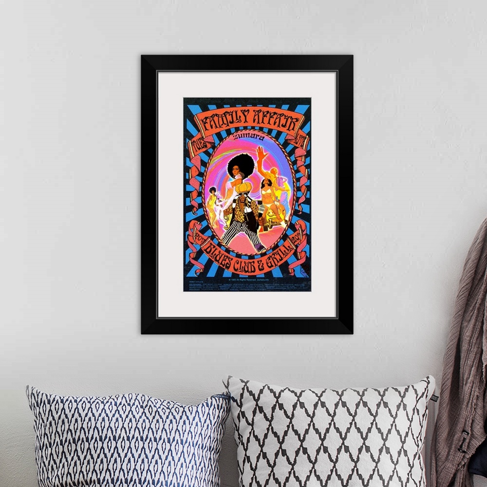 A bohemian room featuring Family Affair Poster