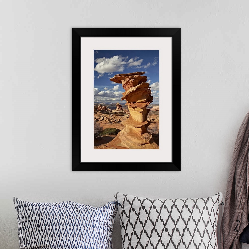 A bohemian room featuring Layered sandstone column under clouds, Coyote Buttes Wilderness, Vermillion Cliffs National Monum...