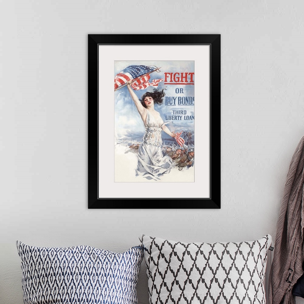 A bohemian room featuring Digitally restored vector war propaganda poster. This vintage World War 1 poster features Lady Li...