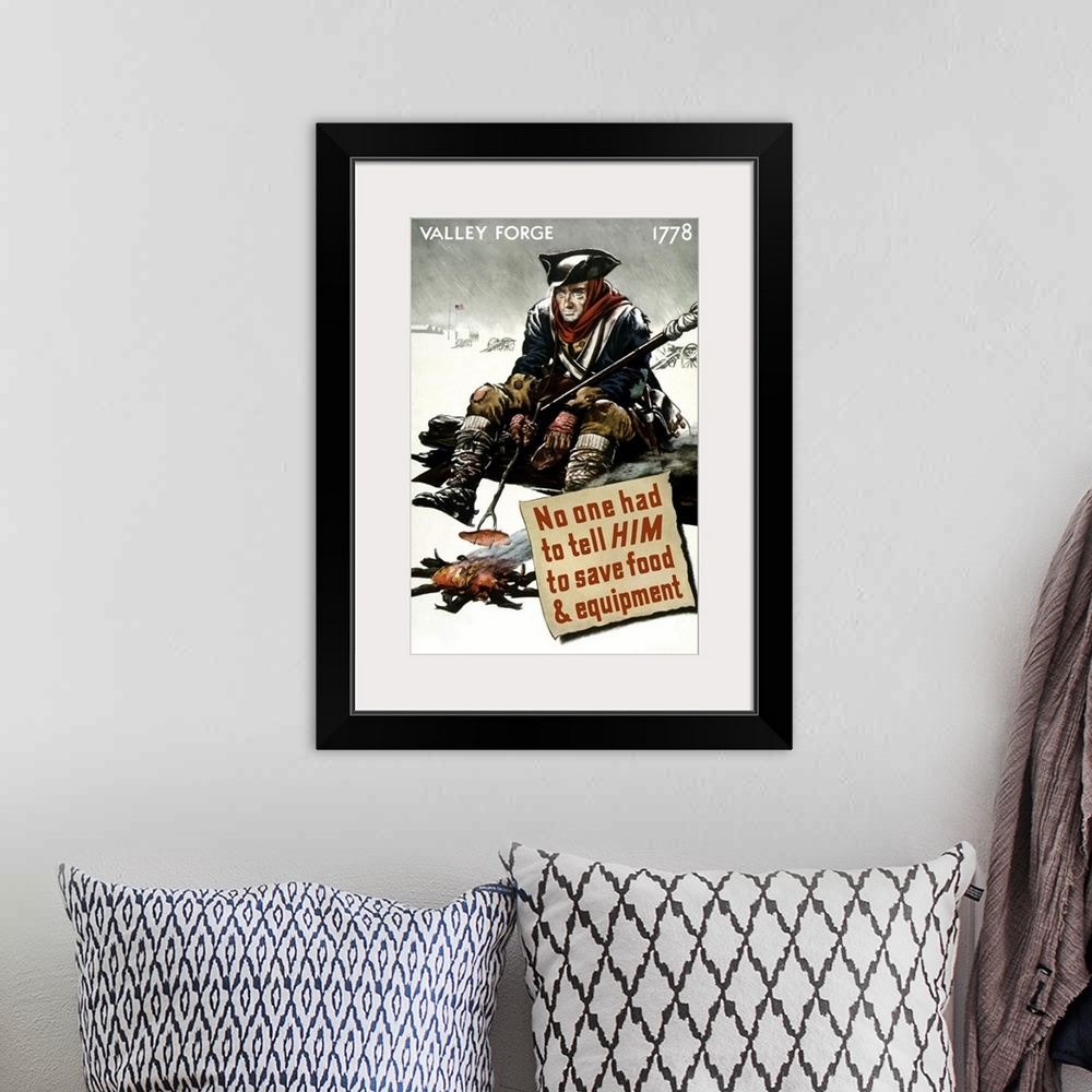 A bohemian room featuring Vintage World War II poster featuring a Revolutionary War soldier cooking over a fire at Valley F...