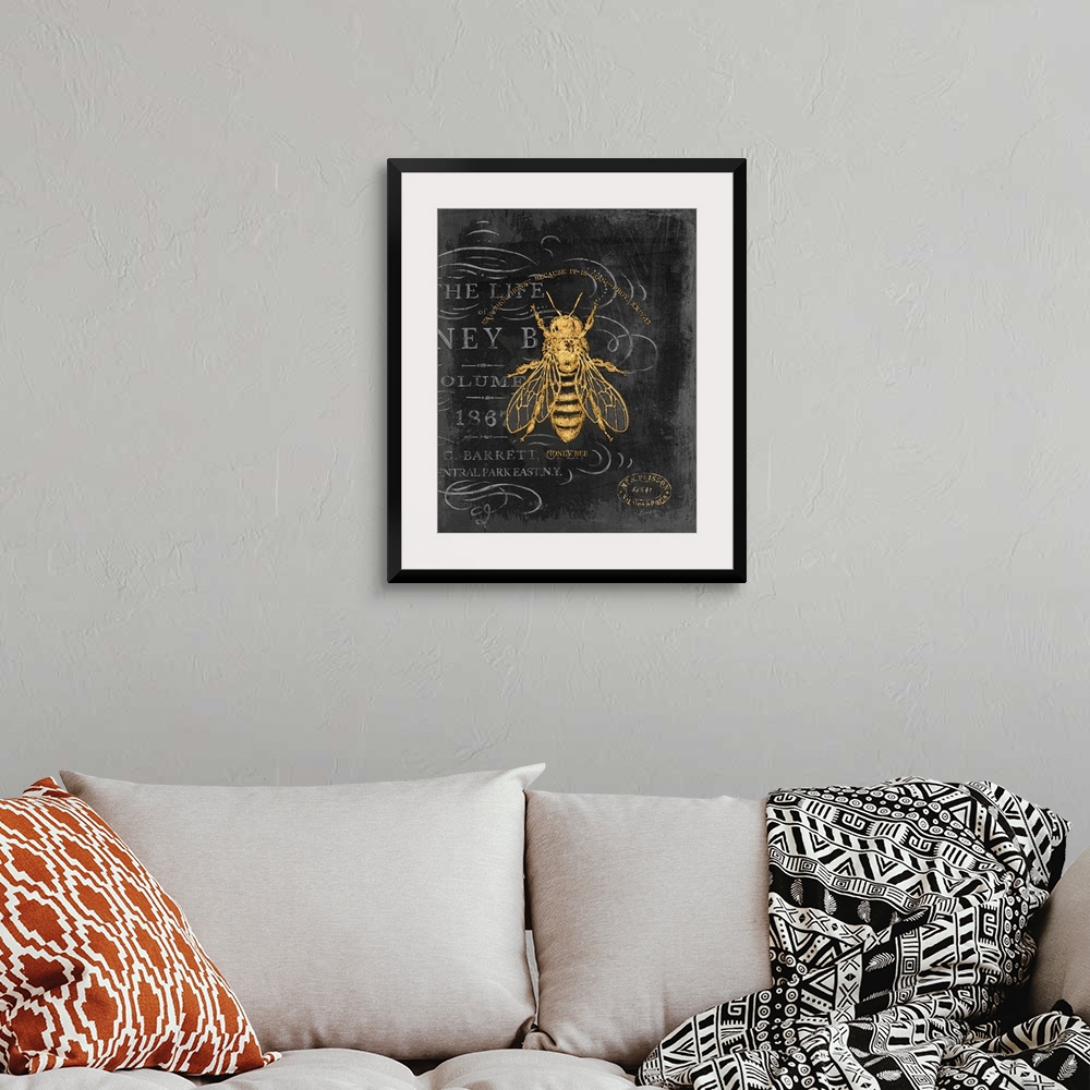 A bohemian room featuring Vintage Bee art in classic home decor palette.