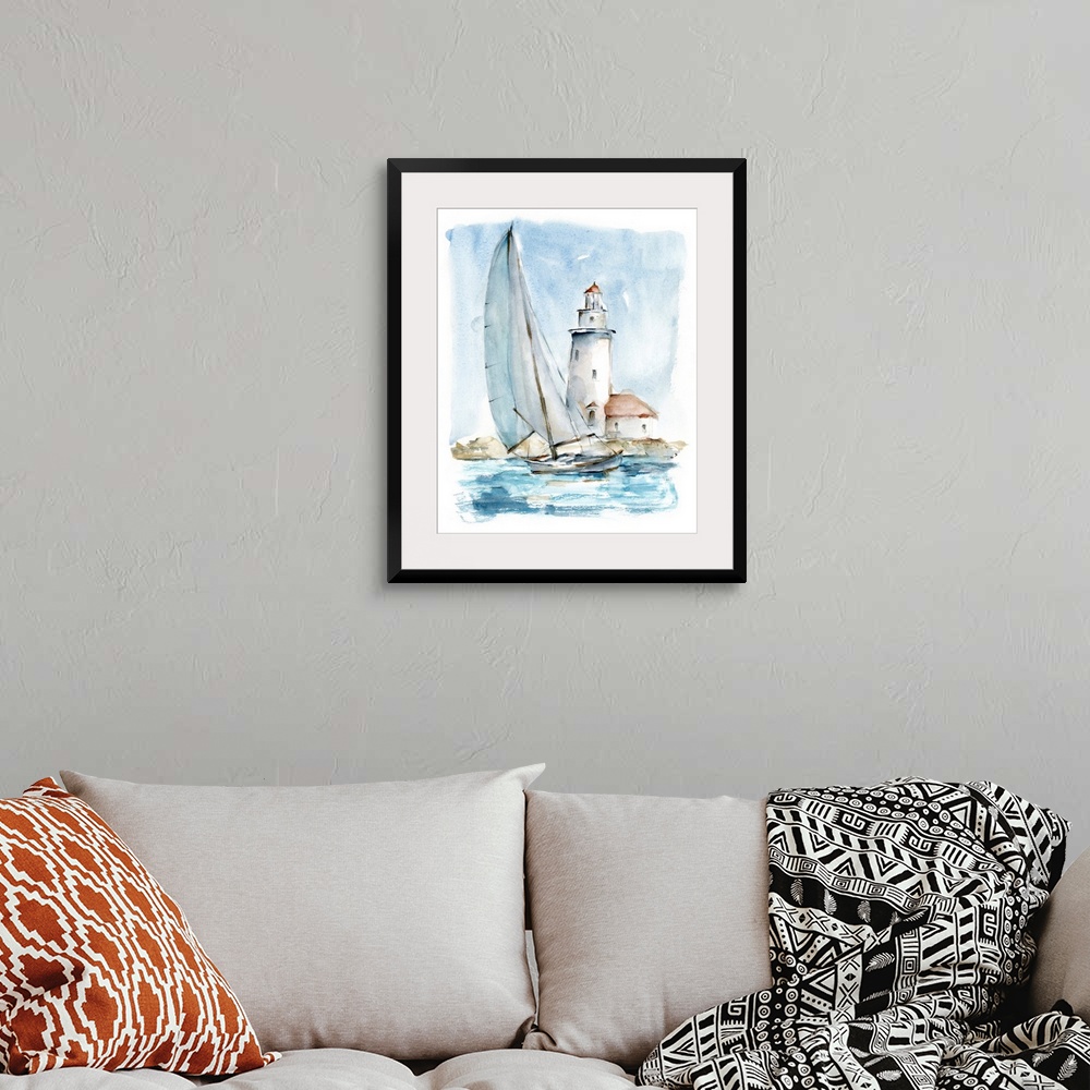 A bohemian room featuring Sailing Into The Harbor I