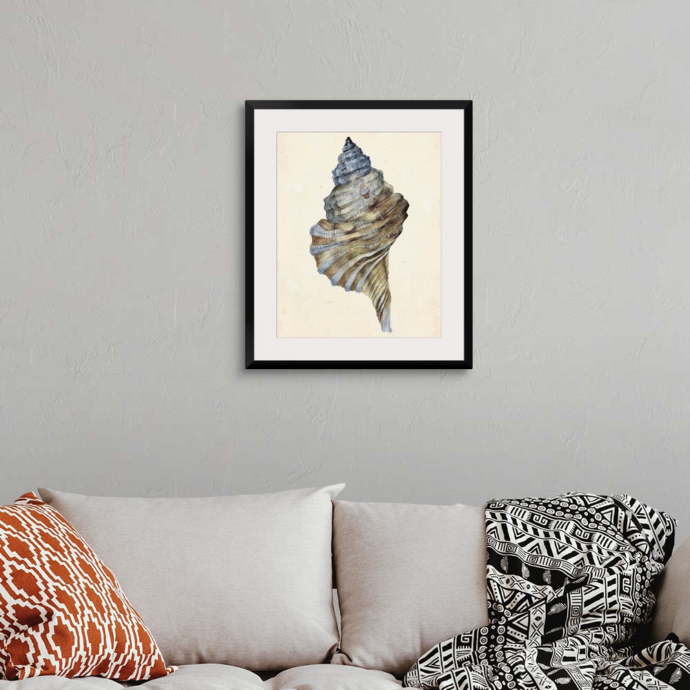 A bohemian room featuring Watercolor seashell in neutral tones.