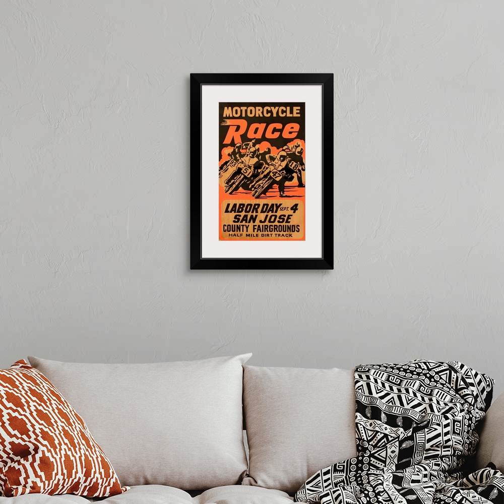A bohemian room featuring Vintage Motorcycle Poster