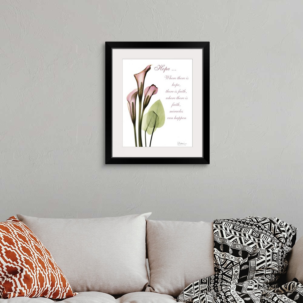 A bohemian room featuring Calla Lily x-ray photography