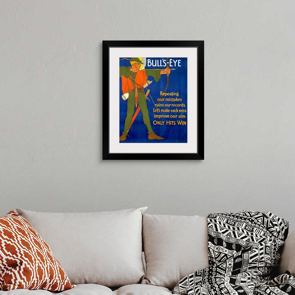 A bohemian room featuring Bulls Eye, Motivational, Vintage Poster
