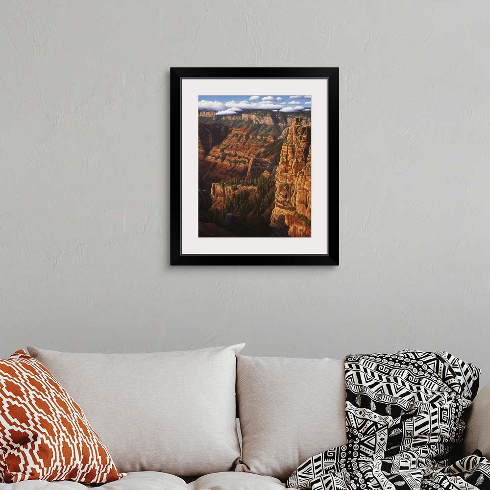 A bohemian room featuring Contemporary landscape painting of the Grand Canyon.