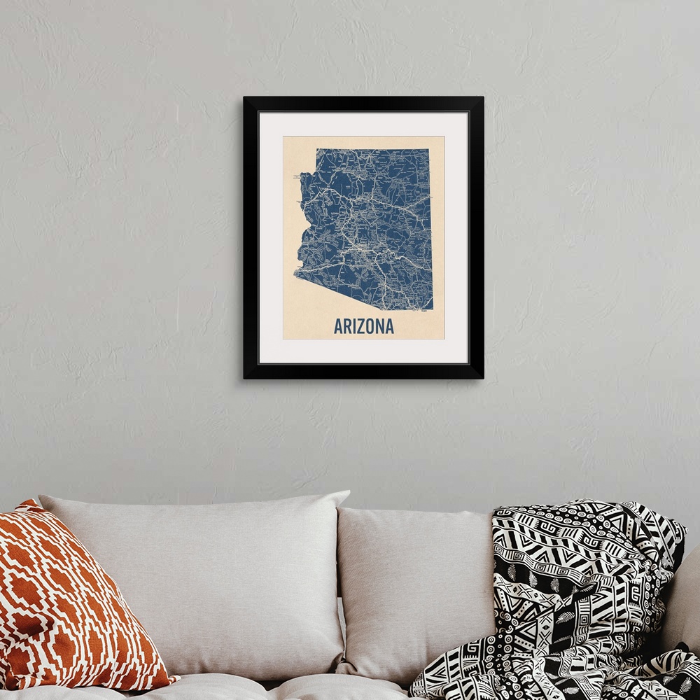 A bohemian room featuring Vintage Arizona Road Map 1