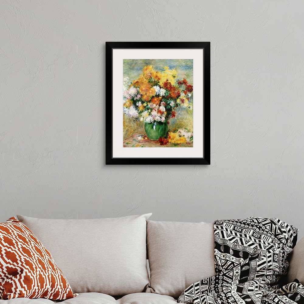 A bohemian room featuring This classic still life painting from an Impressionist master shows numerous blooms of flowers in...