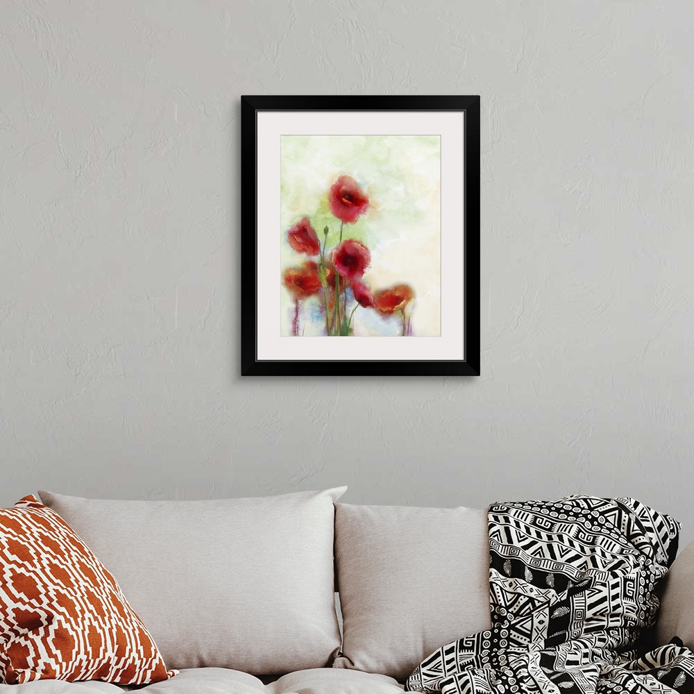 A bohemian room featuring Originally a watercolor flowers painting. Flowers in soft color and blur style for background. Vi...