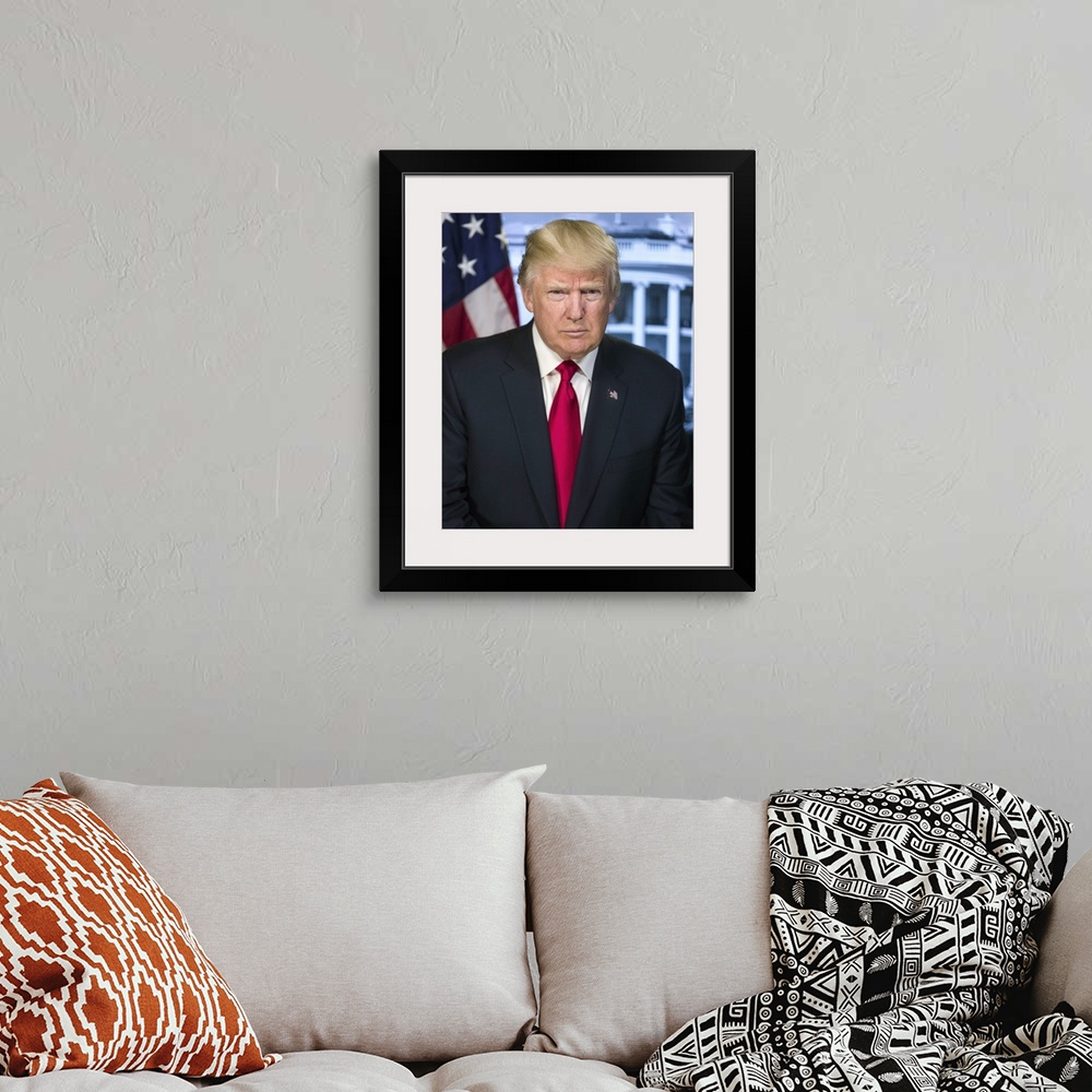 A bohemian room featuring Official portrait of President-elect Donald Trump. Library of Congress, Prints and Photographs Di...