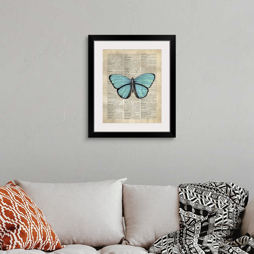 A bohemian room featuring Vintage Dictionary Art: Butterfly 3