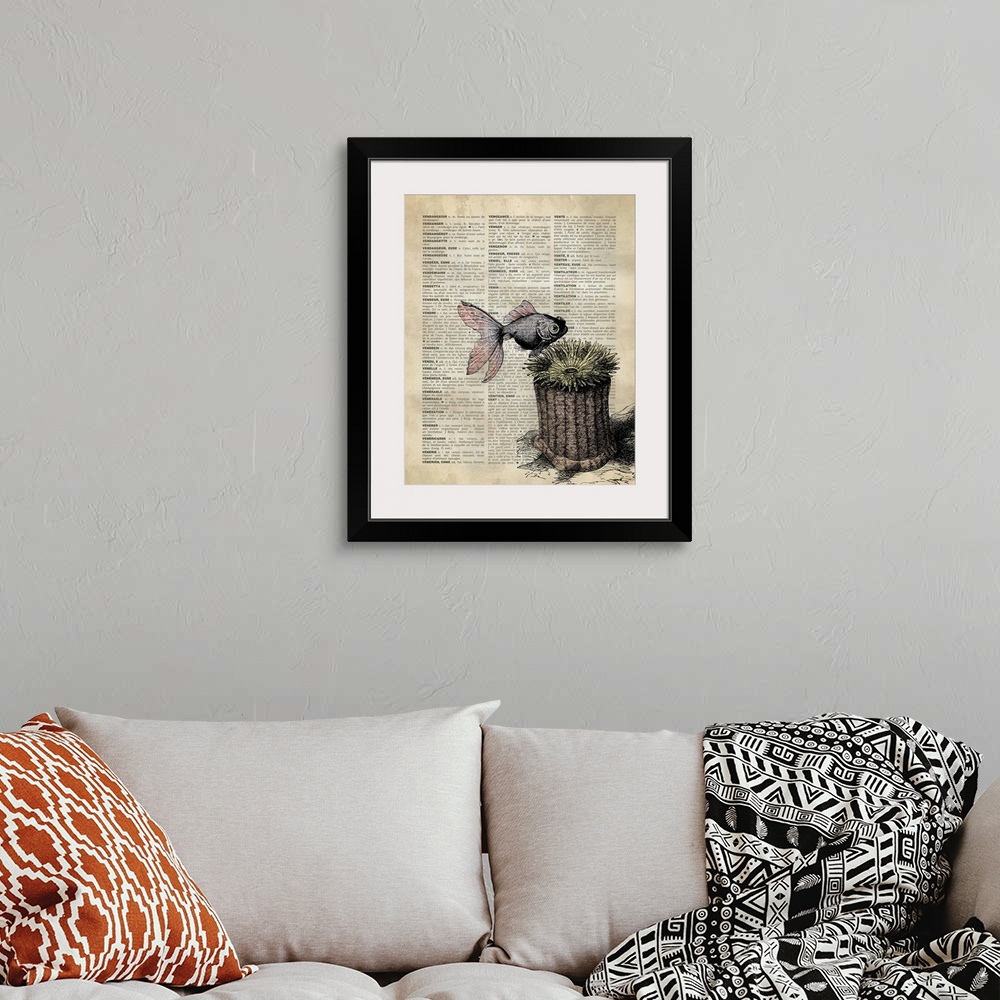 A bohemian room featuring Vintage Dictionary Art: Fish and Anemone