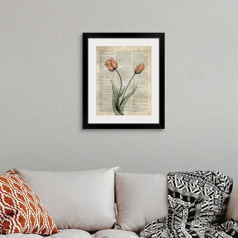 A bohemian room featuring Vintage Dictionary Art: Tulips