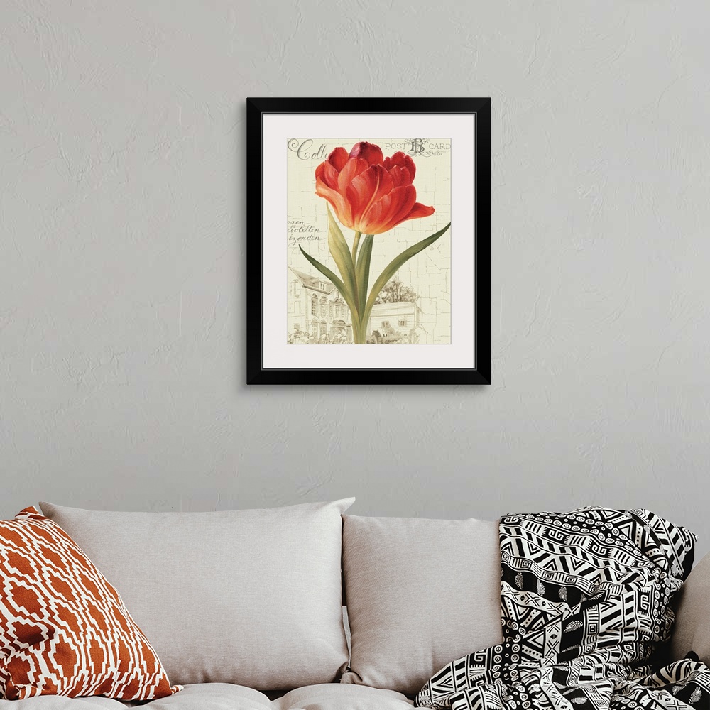 A bohemian room featuring Garden View III Red Tulip