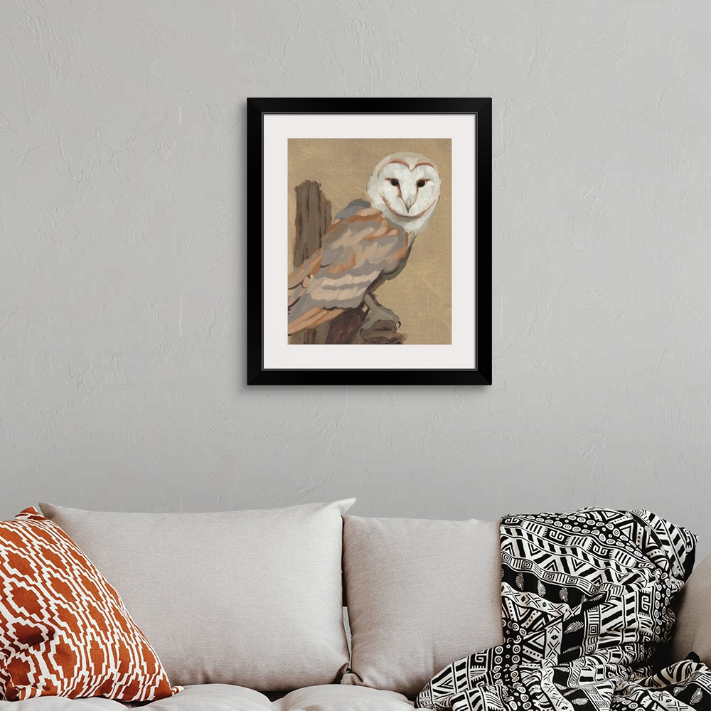 A bohemian room featuring Common Barn Owl Portrait I