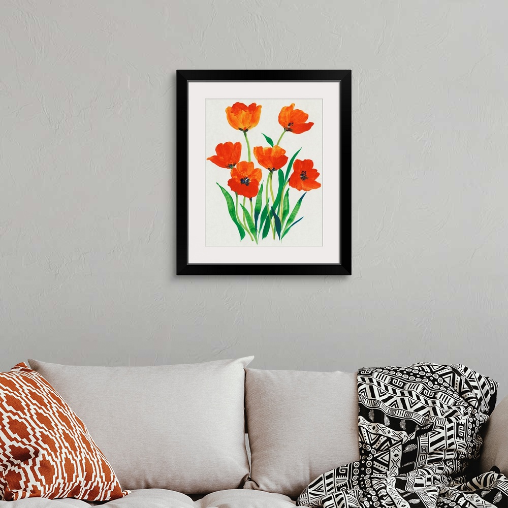 A bohemian room featuring Red Tulips in Bloom I