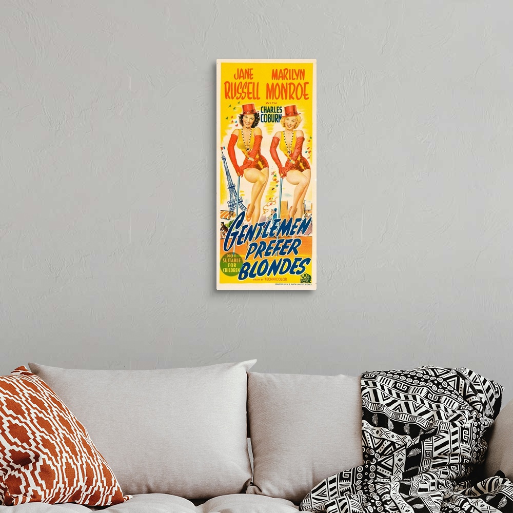 A bohemian room featuring Gentlemen Prefer Blondes, L-R: Jane Russell, Marilyn Monroe On Australian Daybill Poster Art, 1953.