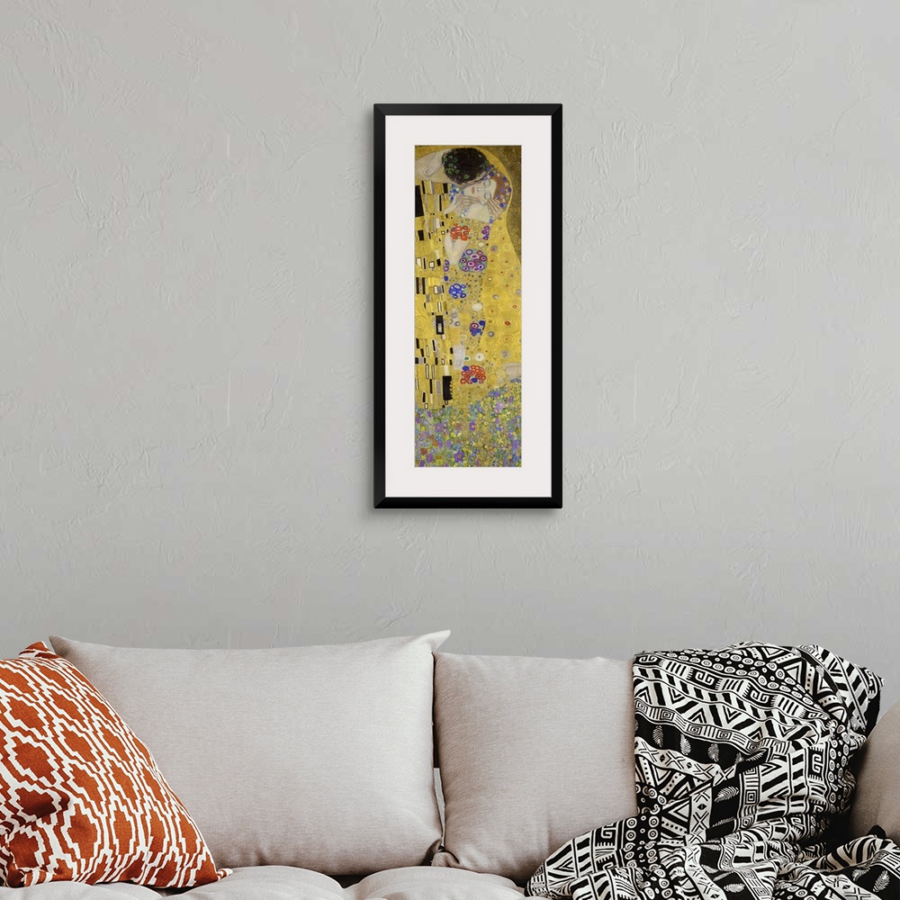 A bohemian room featuring Gustav Klimt's The Kiss (1907 - 1908) famous painting.
